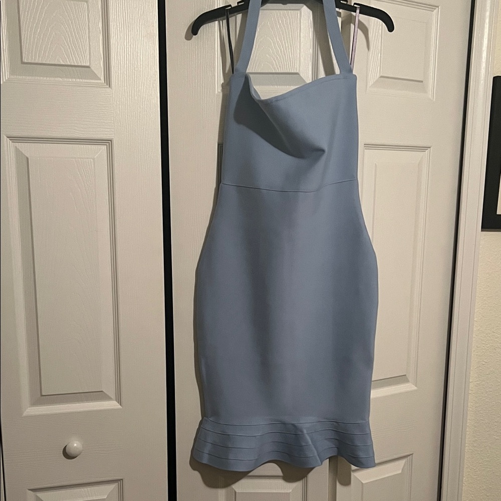 Elegant Blue Halter Bodycon Dress